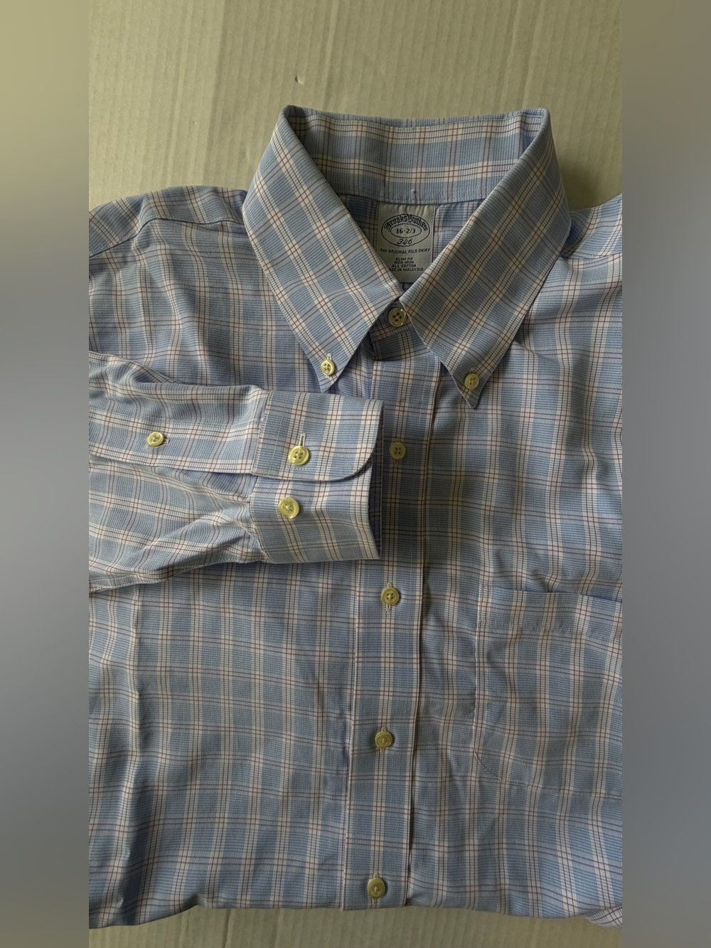 Brooks Brothers Light Blue and White Plaid Button-Down Shirt 16 2/3